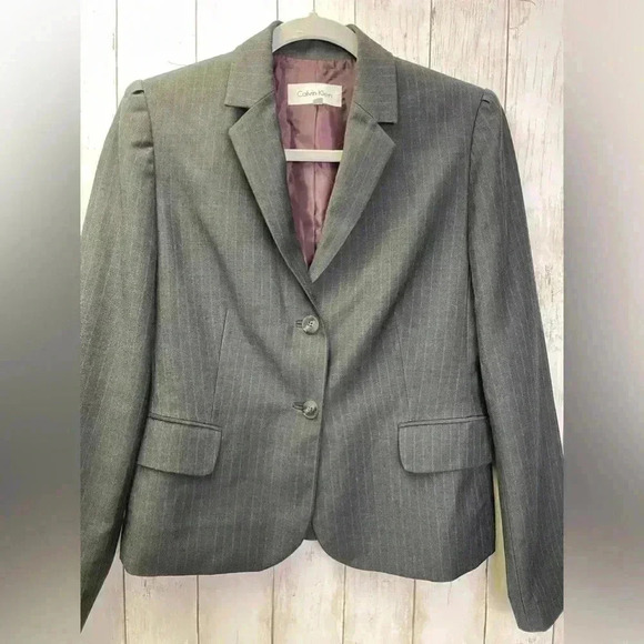 Calvin Klein skirt suit size 8p Color Black with pin stripe pattern/Work/Career - Picture 6 of 16